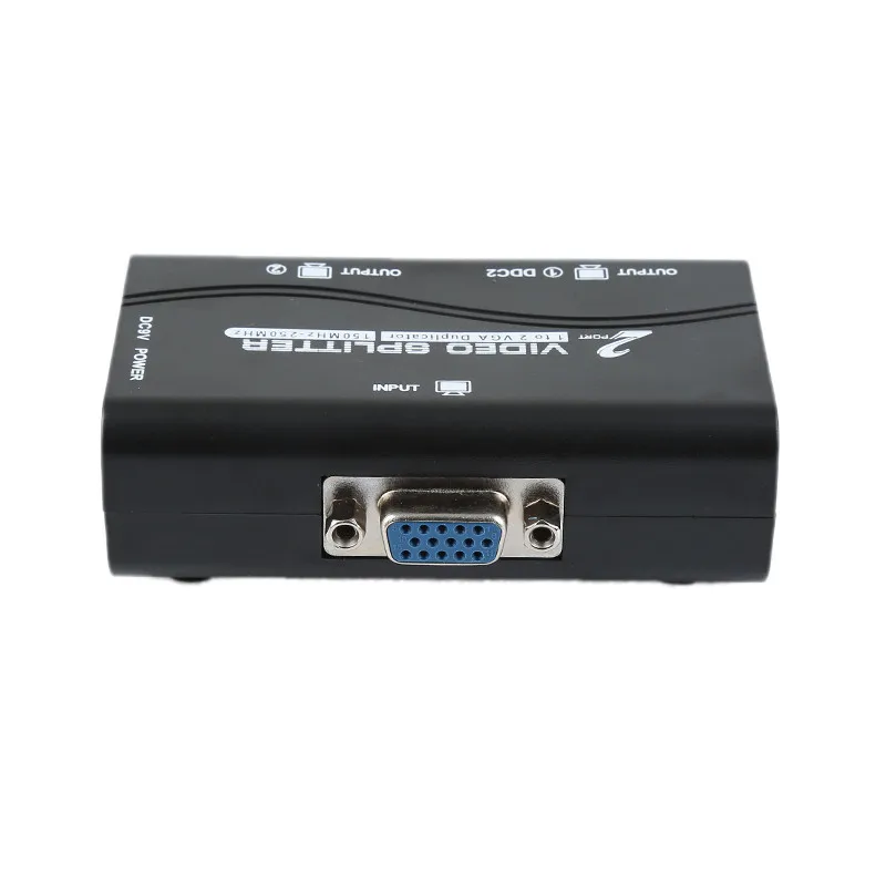 Nuevo 1 Pc 2 Monitor 2 Puerto de Video VGA Pantalla de video Splitter Box Adaptador Con Cable de Alimentación de Enchufe de EE.UU. 3