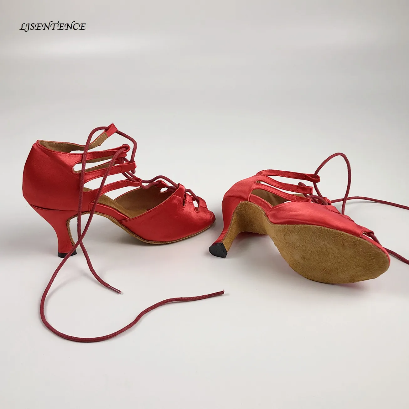 Sexy Hot Latin dance rojo zapatillas de raso de la sala de baile de Salsa, Jazz, Bachata, Kizomba danza de la mujer de 7cm de alto/medio/bajo de la altura de los tacones de los zapatos 3