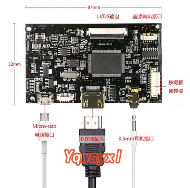 Yqwsyxl LCD TTL Controlador de la Junta de HDMI para la Pantalla del LCD de la Resolución 800*480 Micro USB de 40 Pines Pantalla de visualización del LCD 3