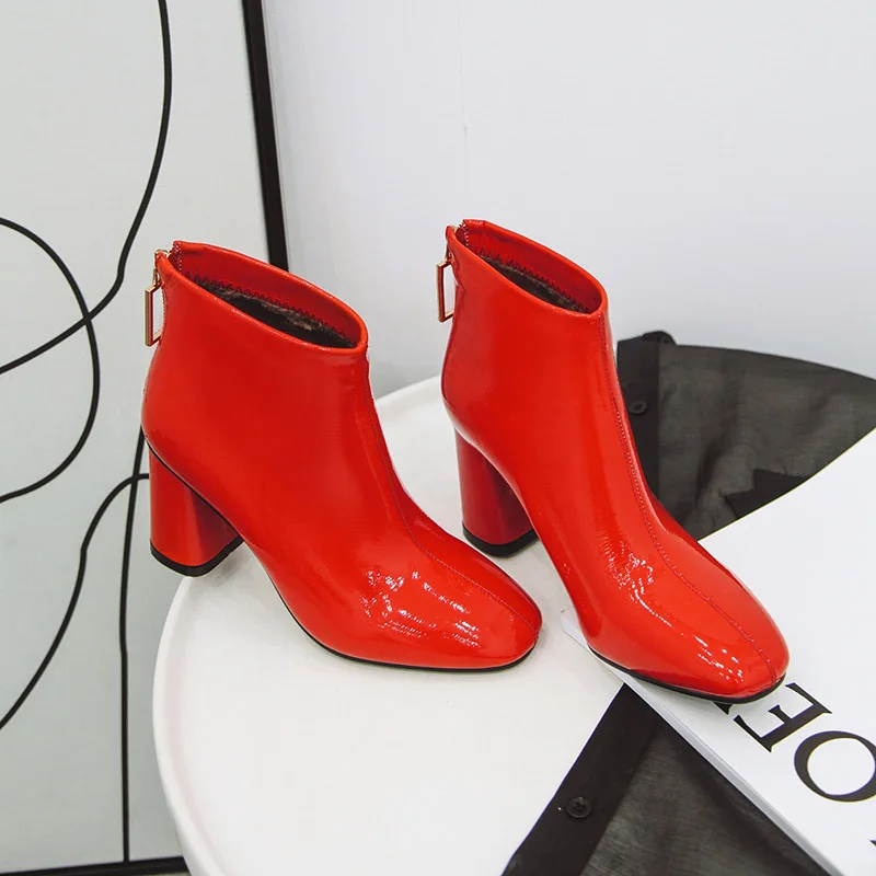 WETKISS zapatos de Tacón Alto Botas de las Mujeres Zip de Tobillo de Arranque de Patentes de la Pu Zapatos de Mujer Zapatos de Cristal de las Señoras de la Plaza de Dedo del pie Zapatos de Invierno 2019 Nuevo 3
