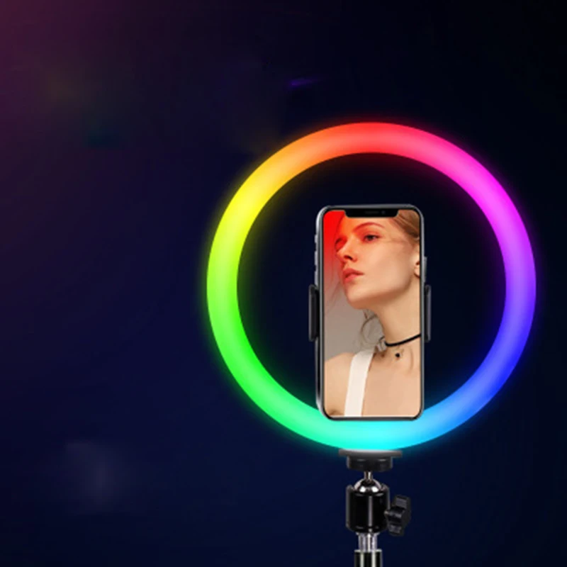 RGB Colorido Anillo de Luz LED de 10 Pulgadas de 160 cm de Soporte de arco iris anillo de luz USB Con Soporte de Teléfono 16 Colores de Luz Para la transmisión en Vivo de la Foto 3