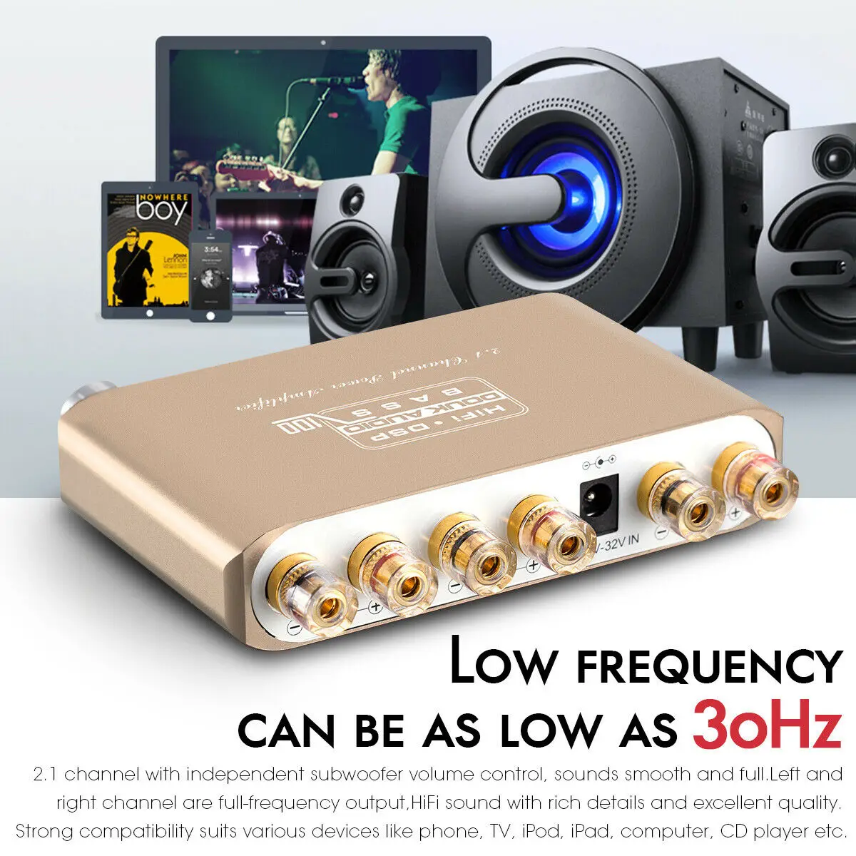 2020 Nobsound Mini HiFi Canal 2.1 Subwoofer Bluetooth 5.0 DSP Digital Amplificador de Potencia Estéreo Amplificador de Bajo Con 24V/3A fuente de Alimentación 3