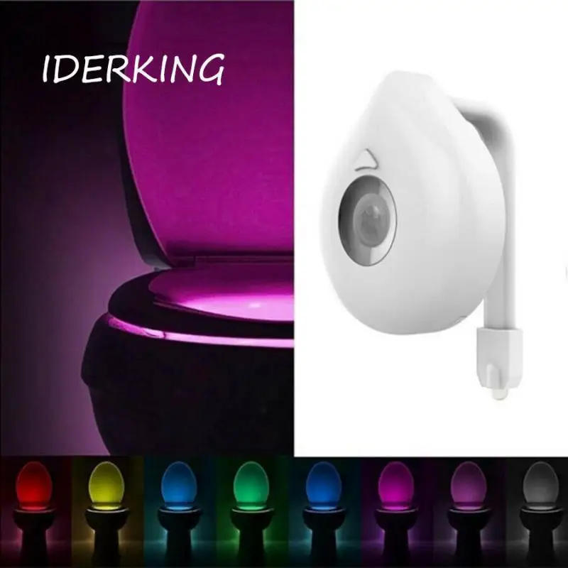 La nueva Smart Sensor de Movimiento PIR Asiento de Inodoro Luz de la Noche 8 Colores Impermeable de la luz de fondo De la taza de Inodoro LED Lámpara de baño cuarto de Baño de Luz 3