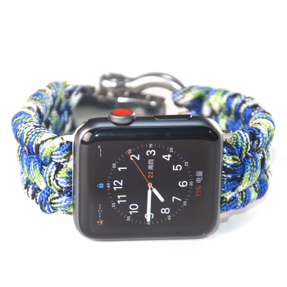 Cuerda de Nylon de la correa para el Apple Watch de la Banda de la Serie SE 6 5 4 3 2 1 Para Apple Watch bandas de 42 mm 44 mm Paracord Supervivencia Pulsera de 38mm 40mm 3