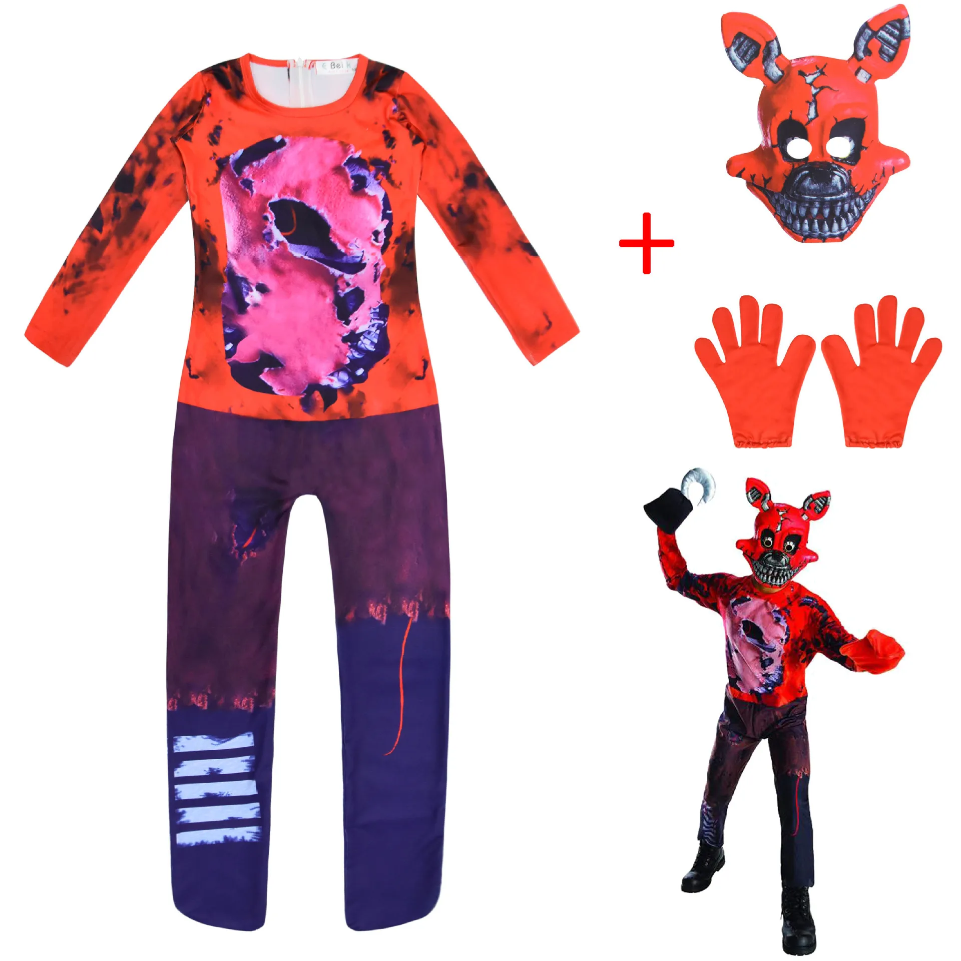 2021 Nuevos disfraces de Halloween para Niños Niños Niñas de Cinco Noches En Freddy de la Pesadilla de Freddy Horror Monos + Máscara Divertida Ropa 3