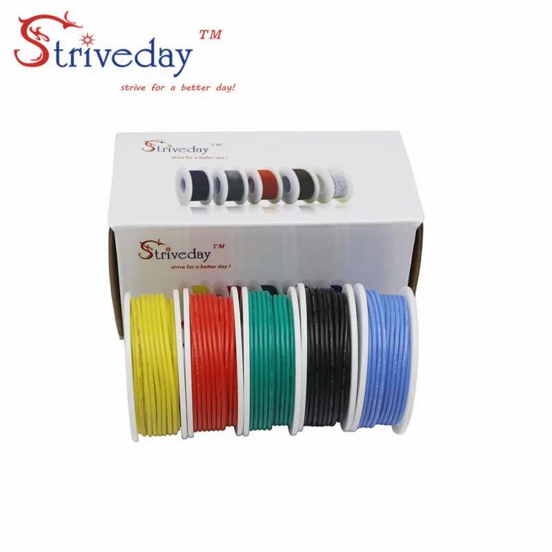 20AWG 30m/caja Flexible de Silicona Sólida electrónica de alambre de Cobre Estañado de la línea 5 Mezcla de colores paquete de PCB de Cable de alambre de BRICOLAJE 3