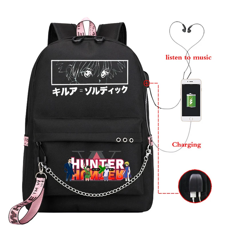 USB de Carga de las Mochilas de las Niñas Chicos de Anime de la Escuela de Bolsas de Hunter X Hunter Ojos Killua HxH Mochila Infantil Harajuku para los Adolescentes 3