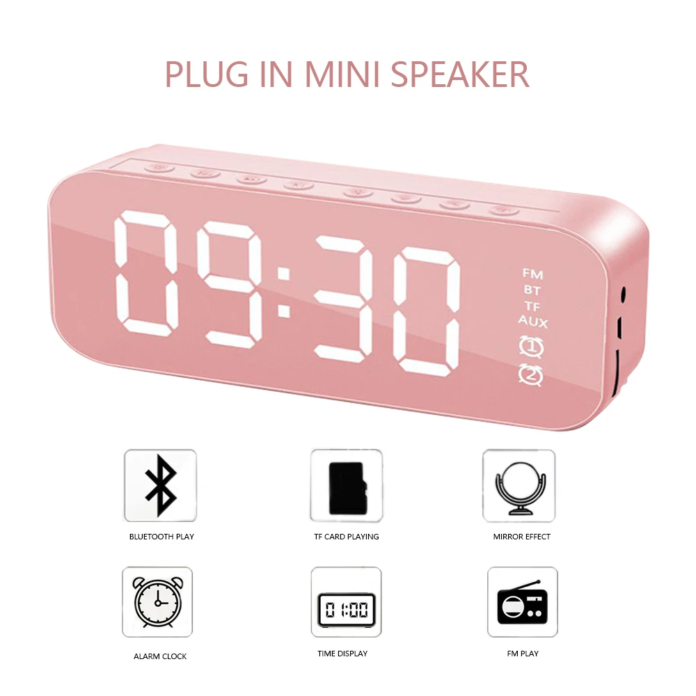 Espejo Reloj despertador LED Reloj Digital Inalámbrico Bluetooth Altavoz Reproductor de Música Snooze Relojes de Mesa Con la Radio de FM Mini Tarjeta del TF 3