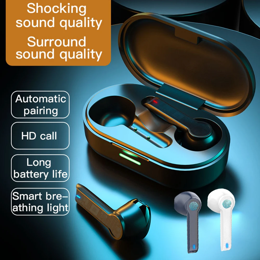 Hoteles IPX7 TWS 5.0 Auriculares Inalámbricos Bluetooth Auriculares con Micrófono de los Deportes de la prenda Impermeable de Control Táctil de Auriculares de Sonido Stero 3