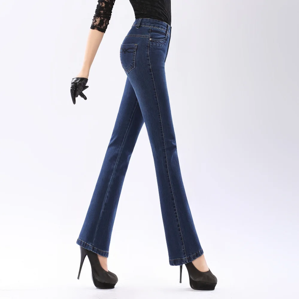 De la moda de Nueva Oscuridad / luz azul de talle alto, pantalones vaqueros flacos fácil flare jeans mujer más el tamaño 5XL de que los pantalones vaqueros de las Mujeres 3