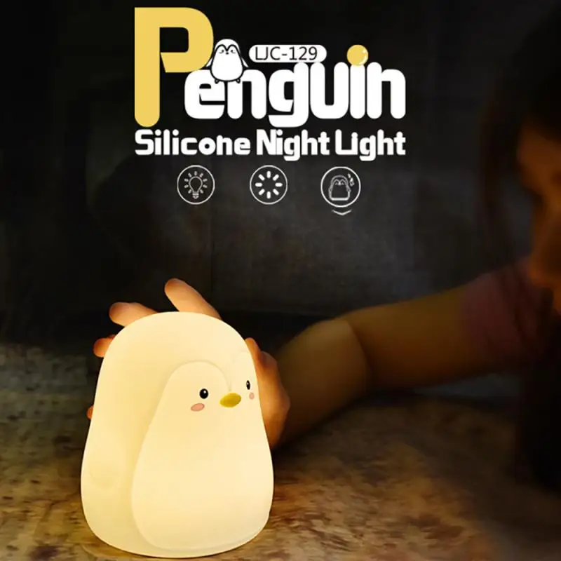 Pingüino de Silicona de Sensor Táctil, LED de las Luces de la Noche USB Recargable Dormitorio Lámpara de la Mesita Para Niños de Bebé de la Navidad Regalos de Cumpleaños 3