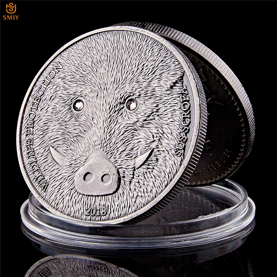 5Pcs 2018 Nueva Moneda Conmemorativa de mongolia Salvaje Animal Protegido Sus Scrofa Antiguos de Colección de Plata de Regalo Envío de la Gota de Apoyo 3