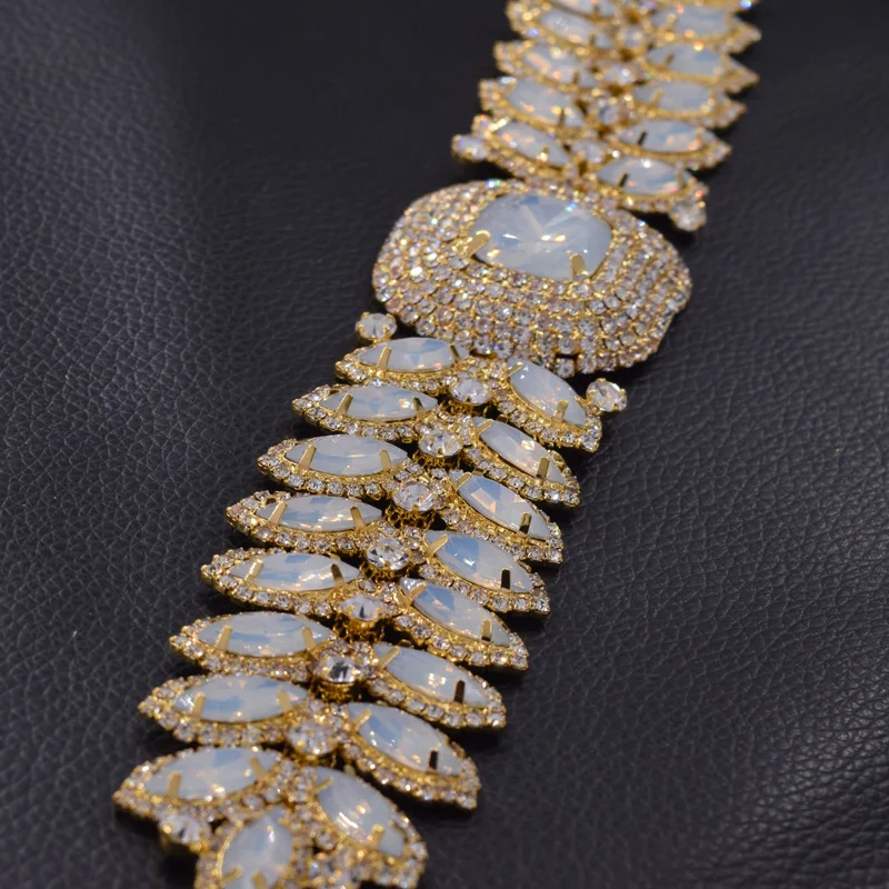 1Piece de Lujo de cristal de diamantes de imitación cinturón para el vestido de boda apliques de deocrations ópalo de cristal de strass de oro accesorios de costura 3
