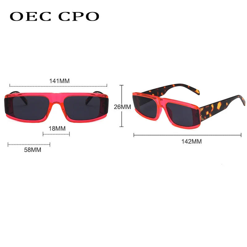 OEC CPO de la Moda Punk Rectángulo de Gafas de sol de las Mujeres de la Vendimia de la Plaza de Gafas de sol de los Hombres Retro Rojo Verde Steampunk Gafas de Tonos UV400 3