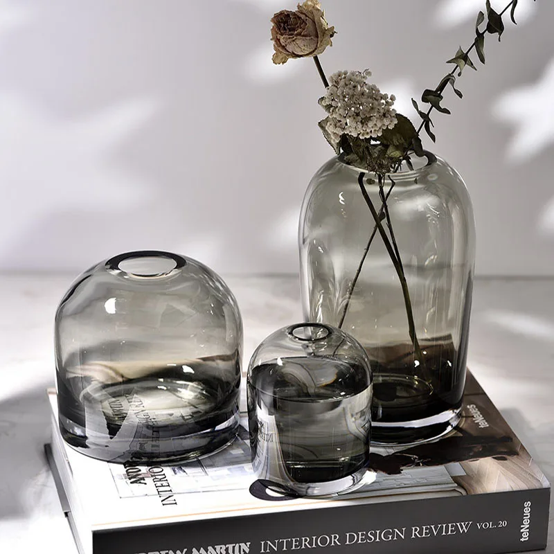 Florero de Cristal Gris Sala de estar Decoración Transparente Simple Nórdicos de la Decoración de la Casa Terrario Para Flores de la Boda Decoración de вазы 3
