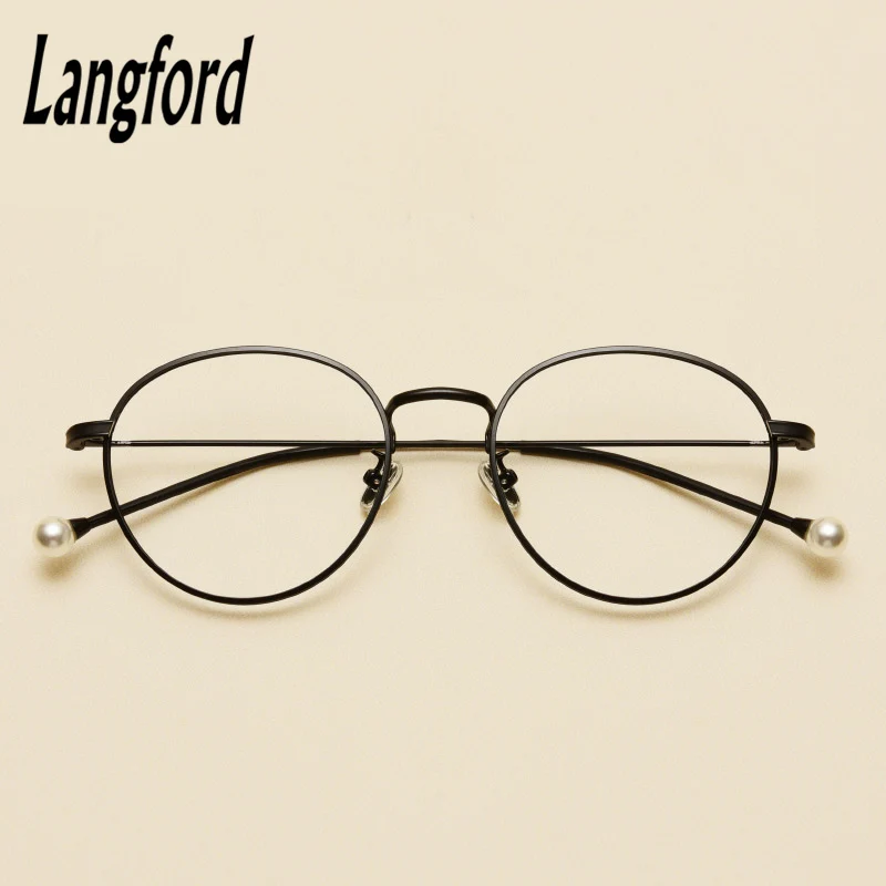Langford marca ronda vintage gafas de marco óptico de marcos de anteojos para las mujeres de oro grande de anteojos de marcos del espectáculo diseños de la perla de la pierna 3