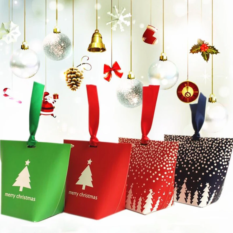 (50 piezas/lote) Árbol de Navidad Feliz Navidad Dulces Caja de bolsas de NAVIDAD Decoración de Nieve en el Bosque Rojo, el Verde de la Caja de Regalo de Dulces Contenedor B067 3