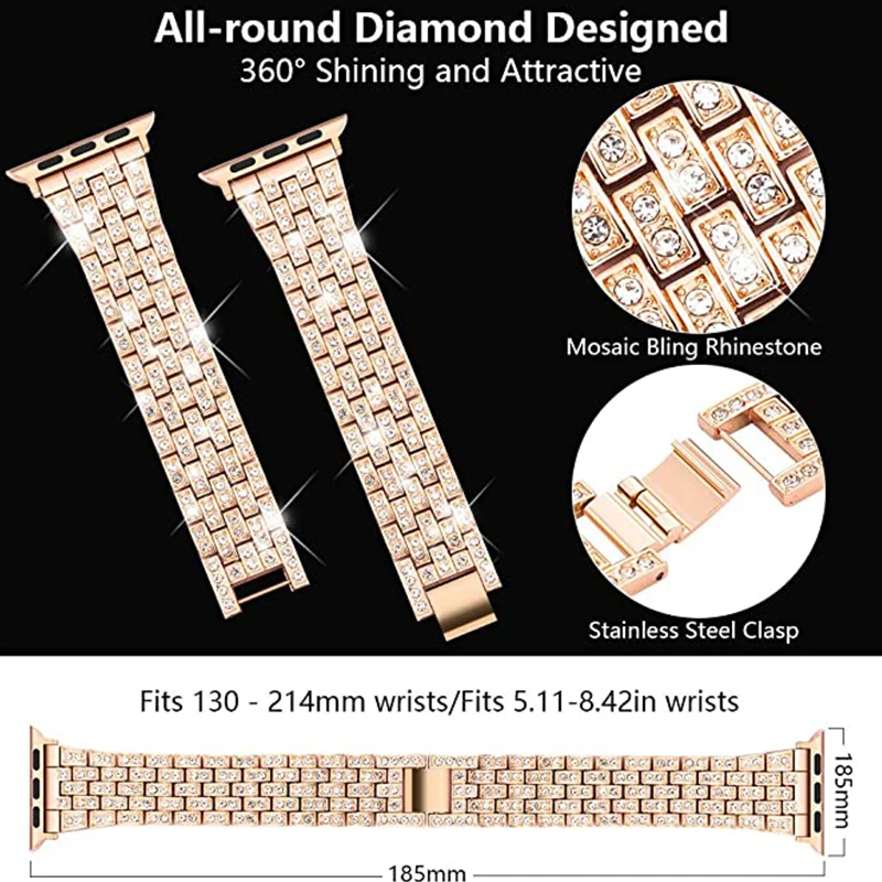 Las mujeres de la Joyería del Diamante de la Correa para el Apple Watch Band 44/40 mm 38/42 mm de acero Inoxidable de la Correa para el iWatch Bandas de la Serie SE 6 5 4 3 Pulsera 3