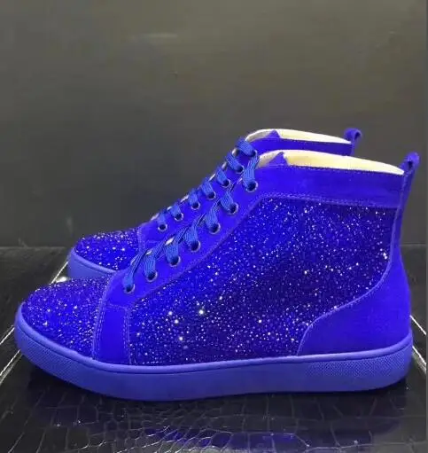 Moraima Snc más reciente de Cristal Azul Adornado de los Hombres Casual Zapatos de cuero de Alta Calidad de Encaje de alta Superior del Dedo del pie Redondo Zapatillas de deporte Zapatos Planos 3