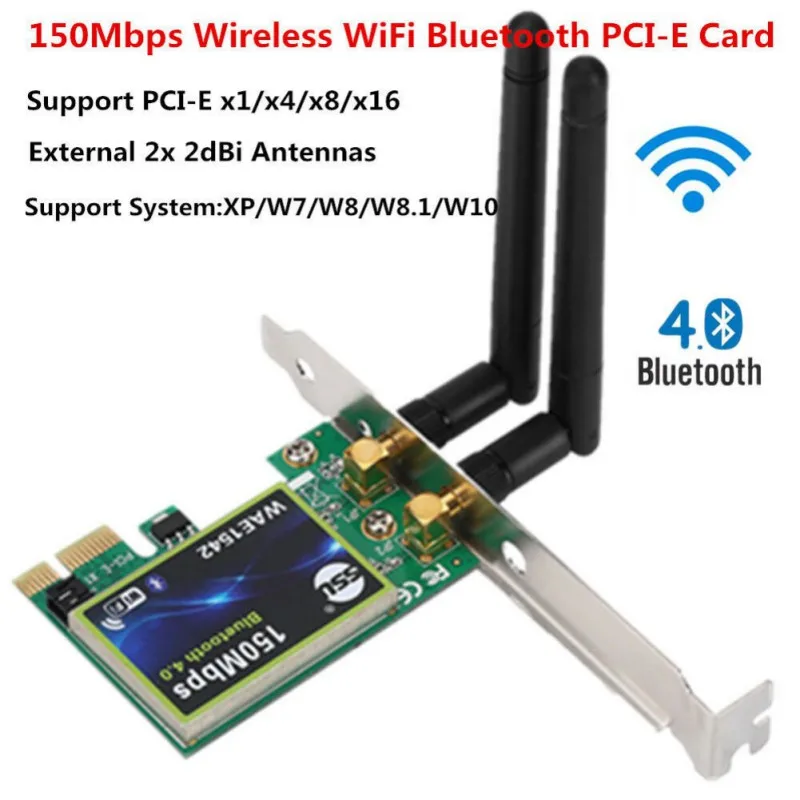 Bluetooth WiFi PCI-E Tarjeta de Red 2.4 G Inalámbrico de 150 mbps PCI-E PCI Express Adaptador de Red de Internet 3