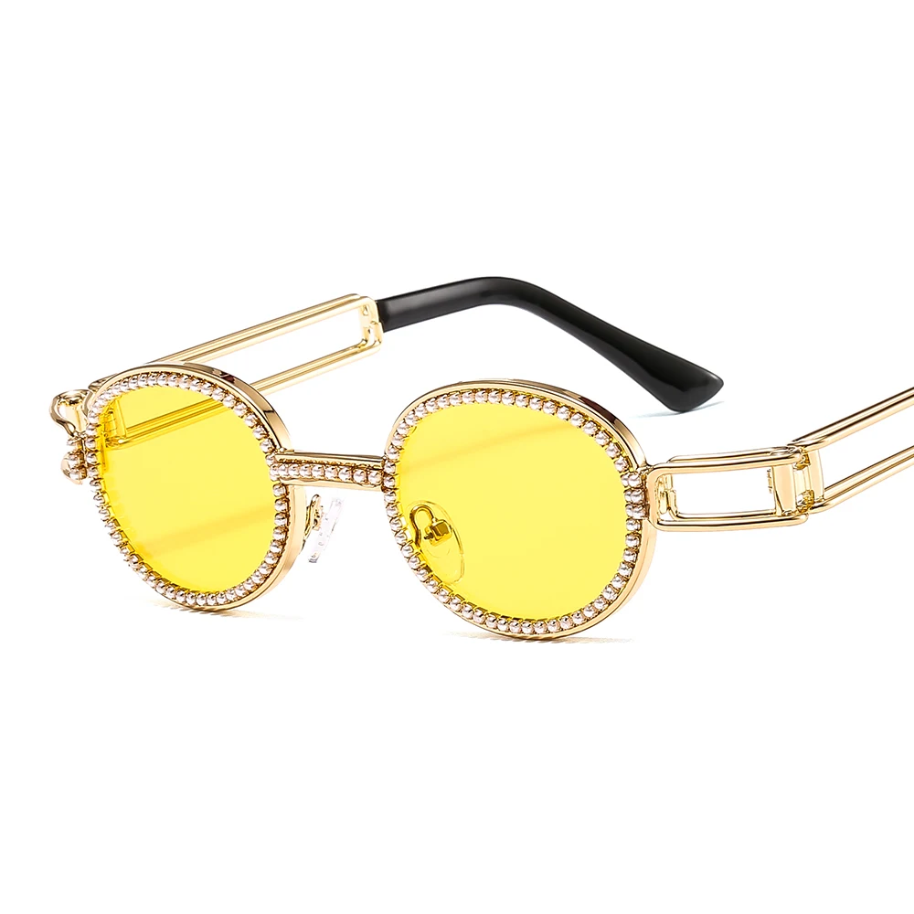 Vintage Oval Pequeña Mujer de las Gafas de sol para Hombre Gafas de Unsex Negro Retro de la Marca del Diseñador de Gafas UV400 de la Perla de la Decoración de Marco Oculos 3