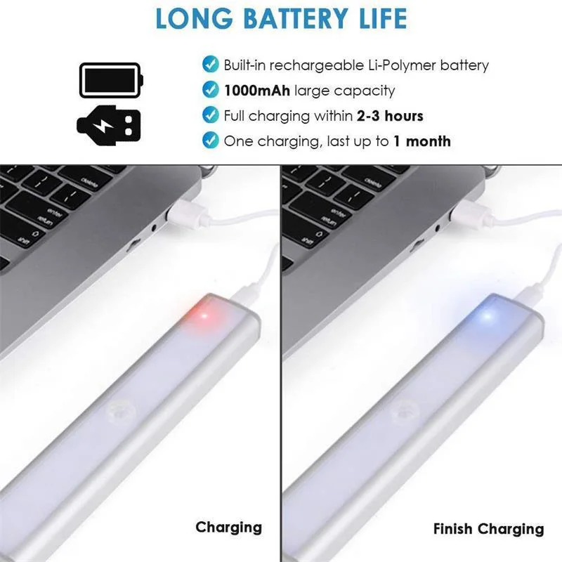 20 LED del Sensor de Movimiento del Armario de Luz con 3 Modo de Color de la Luz del Gabinete USB Inalámbrico Recargable Luces pegar en cualquier Lugar S7 3