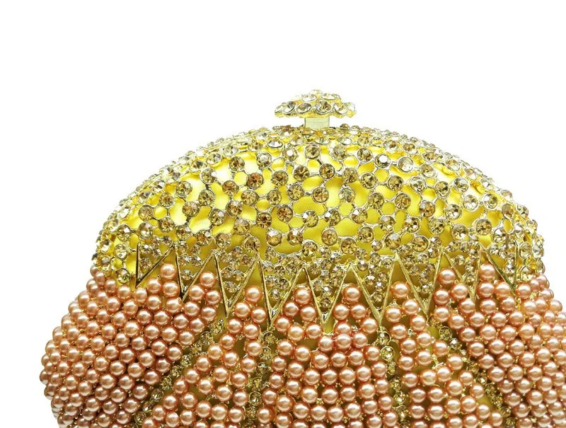 Perla de cristal con cuentas de embrague bolsa de champán bolsos de noche fiesta de graduación bolso de moda de la calabaza de diseño de las mujeres de la boda nupcial bolsos SC161 3