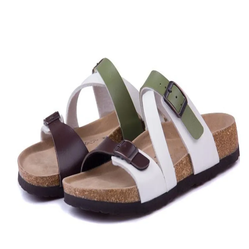 2019 Nueva Moda Masculina de Corcho Zapatillas Sandalias de Verano los Hombres de Retazos de la Playa de Diapositivas de Doble Hebilla Sandalias Zapato marrón negro 3
