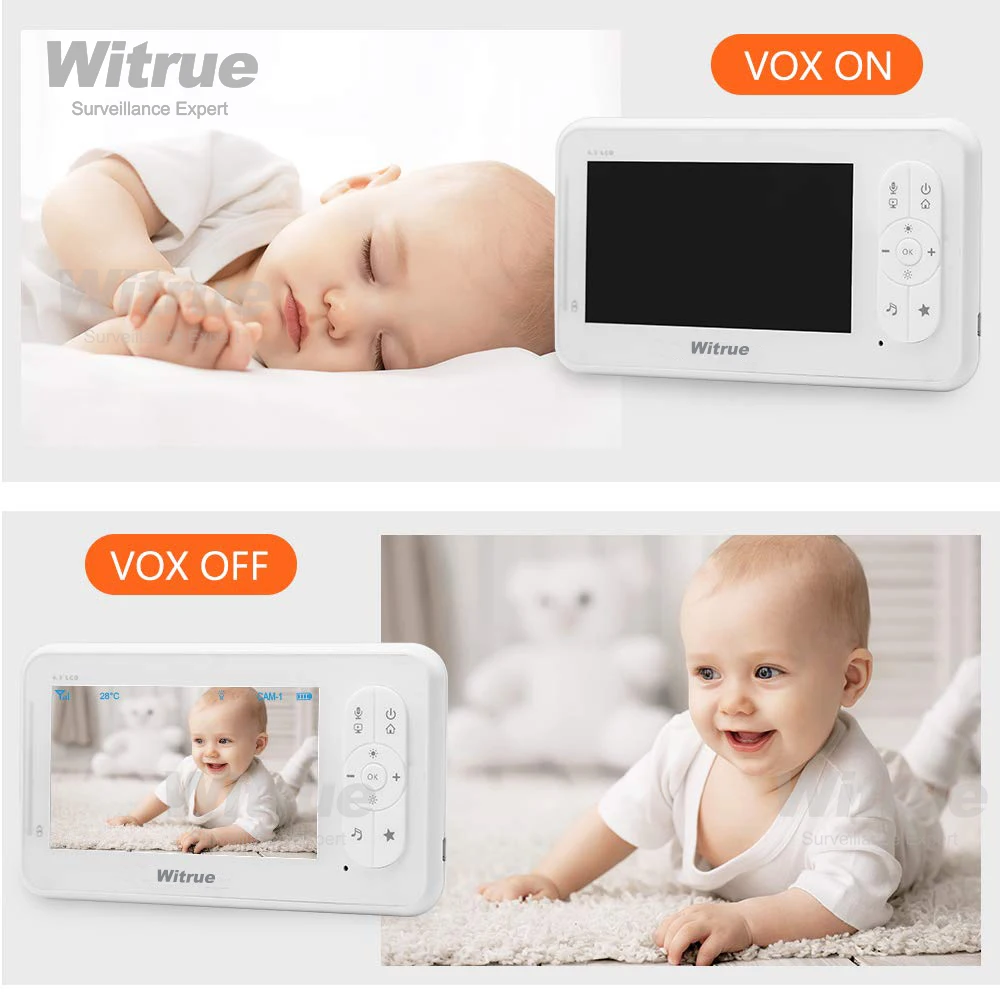 Video Baby Monitor Inalámbrico con Cámara de 4,3 pulgadas de Audio de Dos vías de la Niñera del Bebé de la Cámara de Niñera de Visión Nocturna Detección de la Temperatura 3