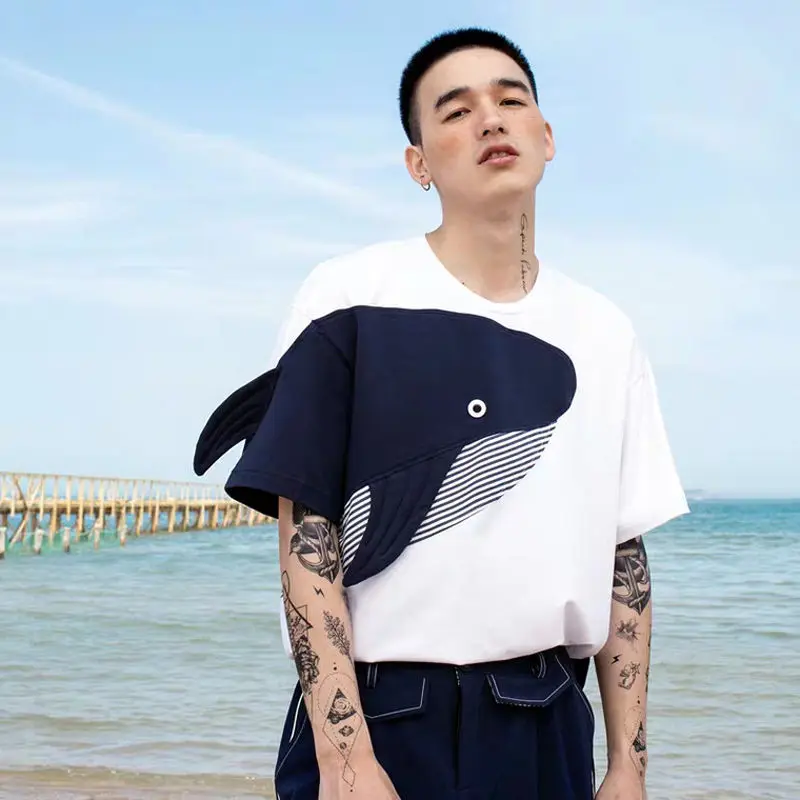 Hombres t-shirt nuevo ballenas 3D de Algodón O-Cuello Corto de los hombres ropa de moda Juvenil vitalidad diseñador de la camiseta 3