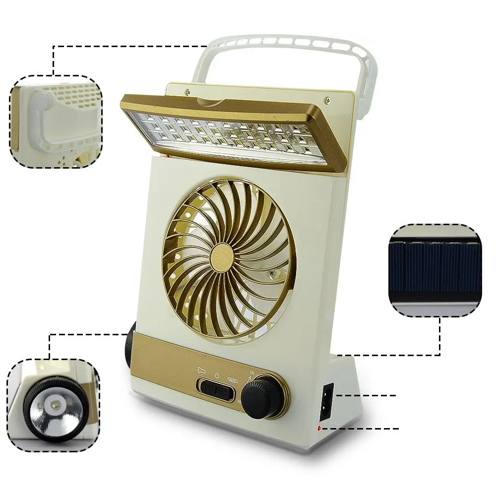 Ventilador portátil 3 en 1 Multi-función de Mini Ventilador de la Lámpara de Mesa LED Linterna de Luz Solar para Casa de Acampar Ventilador Solar para al aire libre 3