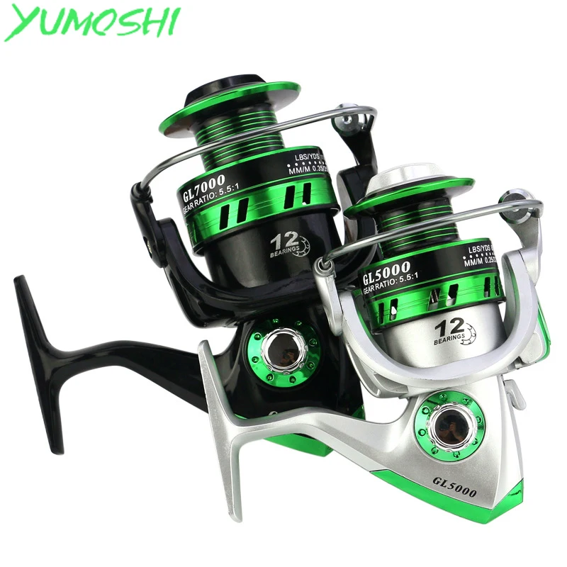 Yumoshi nueva 5.5:1 12BB Molinete de Pesca de la Carpa Carrete de la Relación de Engranajes de Gran juego de Pesca Spinning carretes Alimentador Carretilha de pesca 3