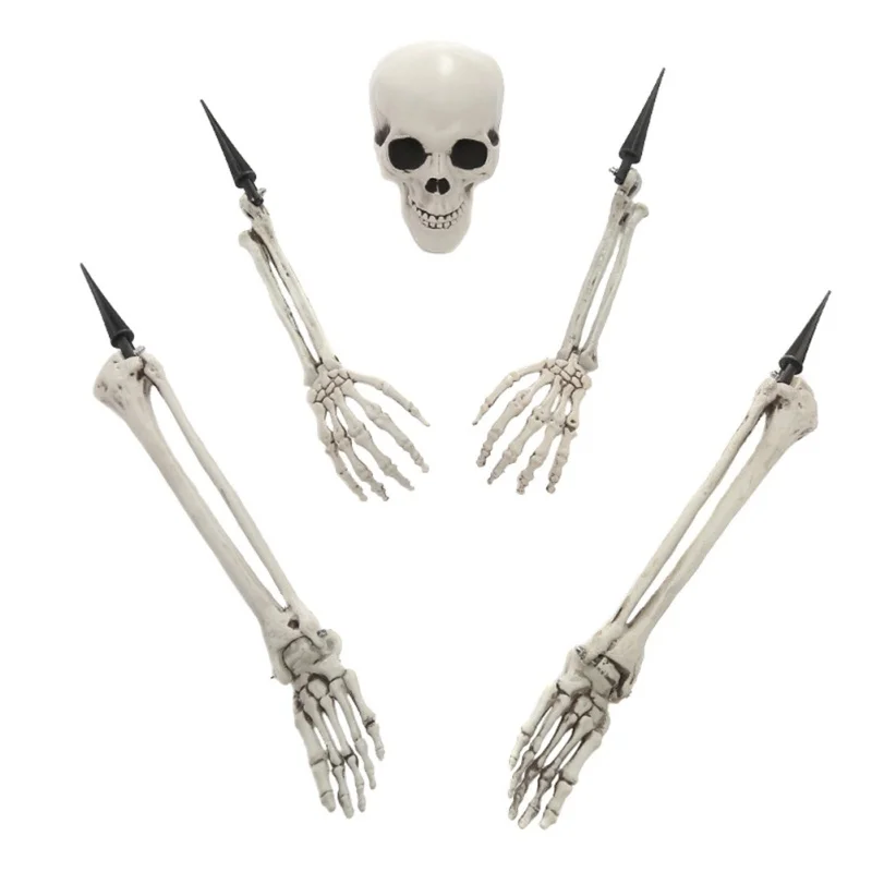 1 Juego De Decoración De Halloween Realista Manos Esqueleto Cráneo De Plástico Falso Humanos Hueso De La Mano De Zombie Fiesta De Terror De Miedo Props 3