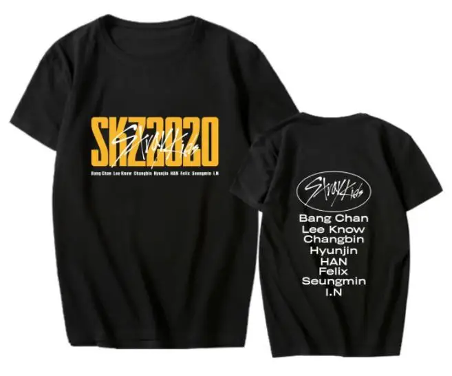 Kpop callejeros niños straykids nuevo álbum skz2020 nombre del miembro de la impresión de la camiseta unisex de verano o de cuello de manga corta t-shirt blanco/negro 3