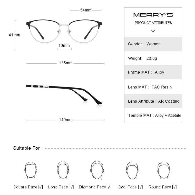 MERRYS DISEÑO Retro Cat Eye Gafas de Marco a las Mujeres de la Moda de Gafas de Prescripción Óptica Gafas S2222 3