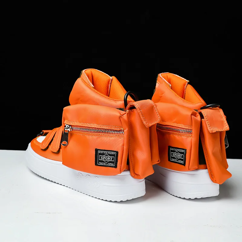 2020 Nuevo Diseño de Moda Otoño Bolsillo con Cremallera Zapatos de los Hombres de color Naranja de Lujo Grueso Zapatillas de deporte de los Hombres de Hip Hop de Alto-top de los Zapatos de los Hombres Zapatillas de deporte Casuales 3