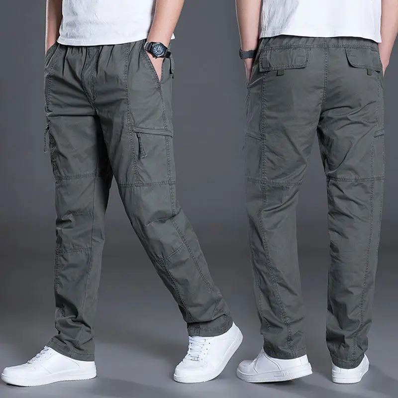 2020 gruesa recta pantalones de gran tamaño sueltos pantalones de trabajo de los hombres al aire libre pantalones casuales multi-bolsillo de los pantalones largos 3