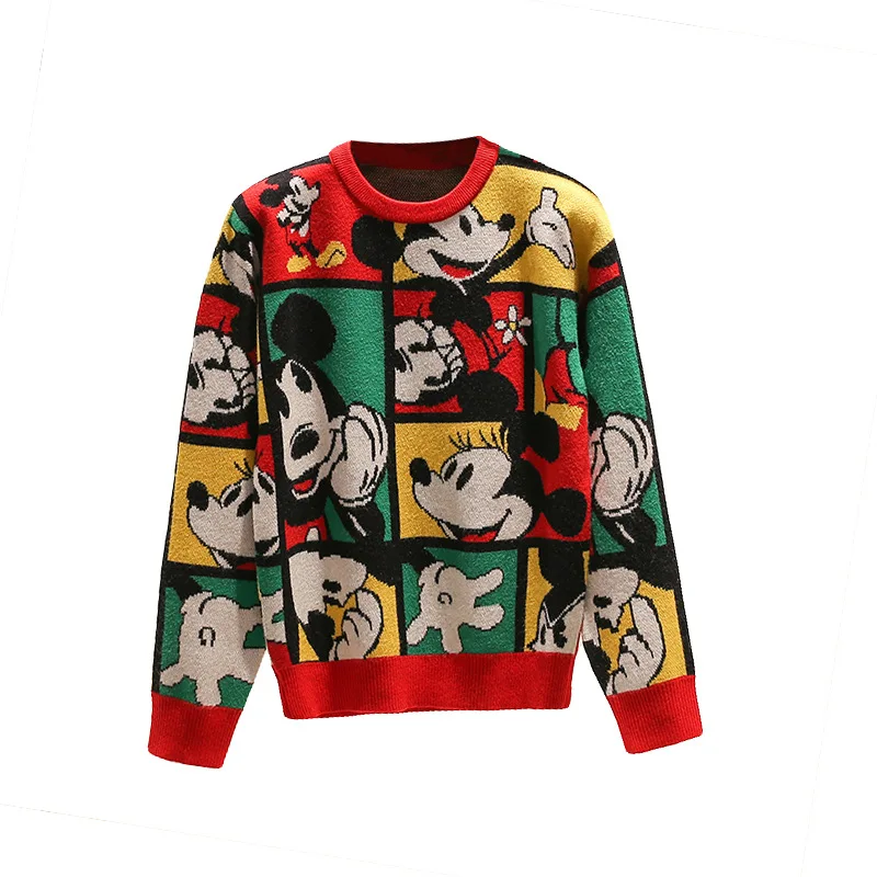 Disney mujer de dibujos animados de Mickey Mouse de otoño suéter de las mujeres pierden salvaje de jacquard de punto suéter de manga larga de cuello Redondo de la ropa 3