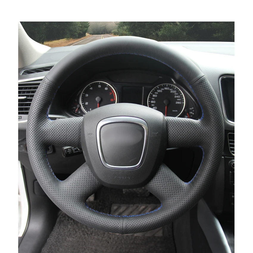 Negro cosido a mano de la PU de Cuero Artificial de la Cubierta del Volante para el Audi A3 (8P) Sportback, A4 (B8) A4 (B7) A6 (C6) 3