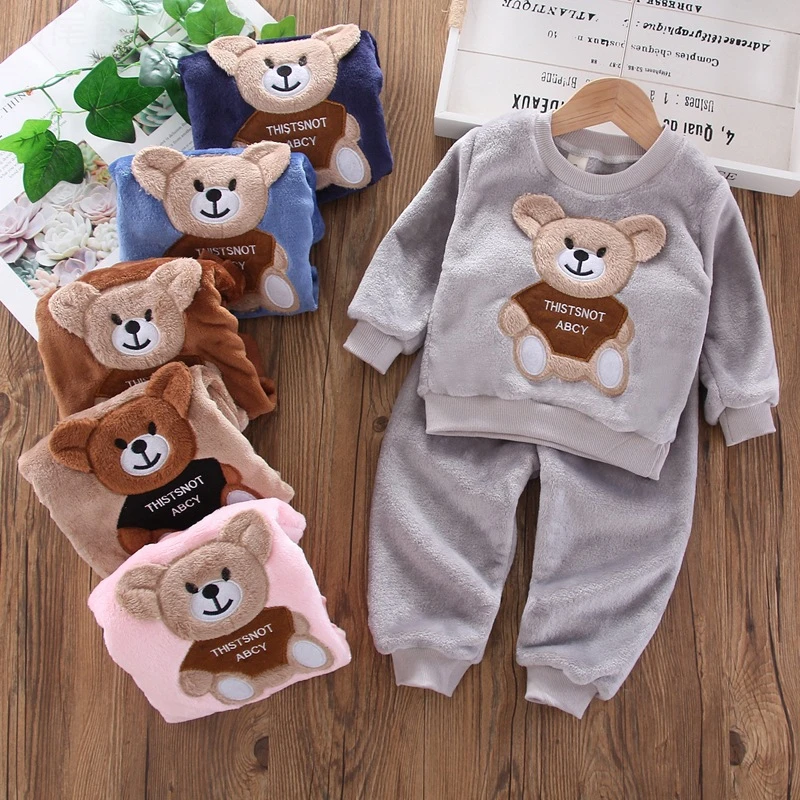 La familia del Bebé Pijamas 2020 de Invierno de los Niños en Casa de Desgaste Traje de Bebés Niños Niñas Esponjoso de Manga Larga Pijama Caliente la parte Superior de los Pantalones de los Niños 2pcs 3