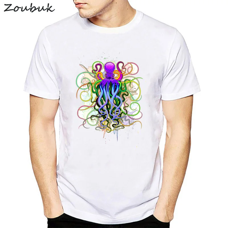 Investigación psicodélica de Voluntarios de Camiseta de los Hombres Funky Colorido Trippy Cráneo de Impresión t-shirt Masculina de la Vendimia de la Camiseta de la ilusoria superior tees 3