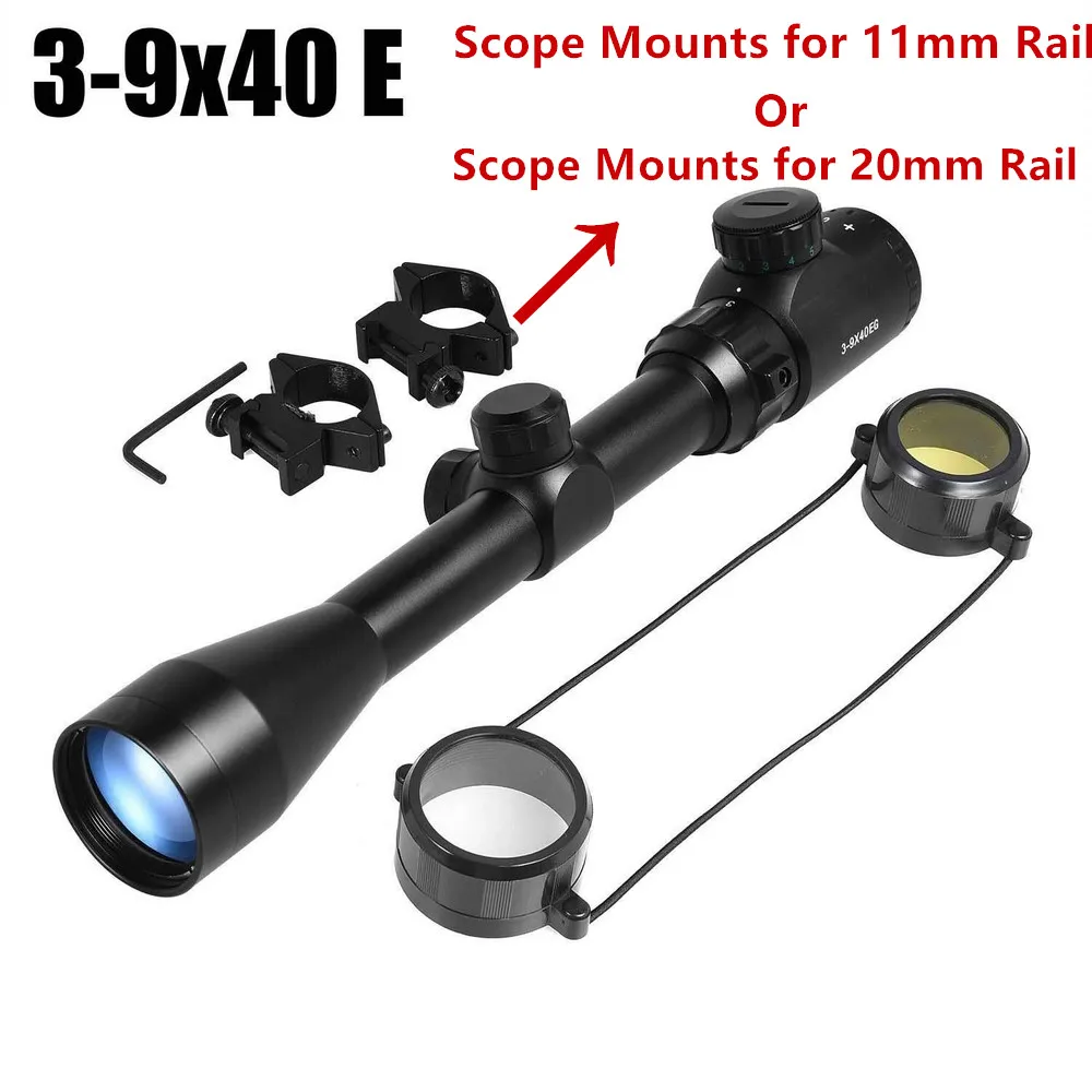 3-9x40EG Óptica de Caza Riflescope con Rojo/Verde Iluminado para Rifle de Aire Óptica de la Caza de Francotirador Ámbitos de Vista W/Par 3