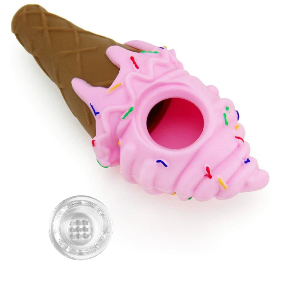 10pcs creativo rosa Divertido helado tubo irrompible de silicona Pipa con Limpio con Tapa y plato Decorativo de Interiores 3