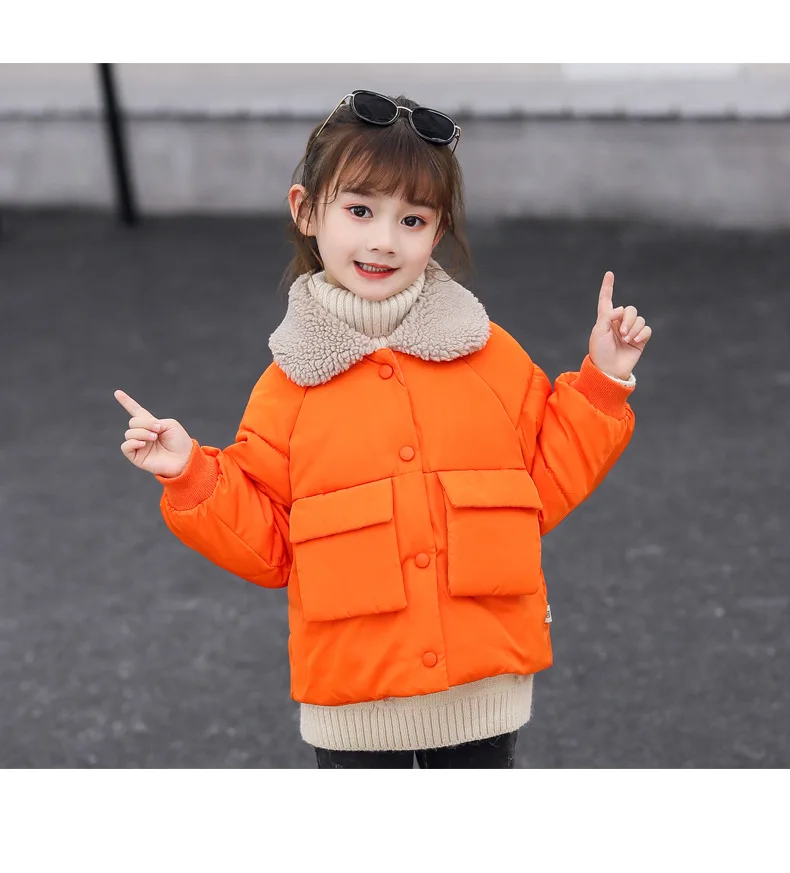 Nueva versión coreana de invierno ropa de los niños de los niños del algodón de la solapa de engrosamiento de algodón de las niñas de color sólido bebé jacke 3
