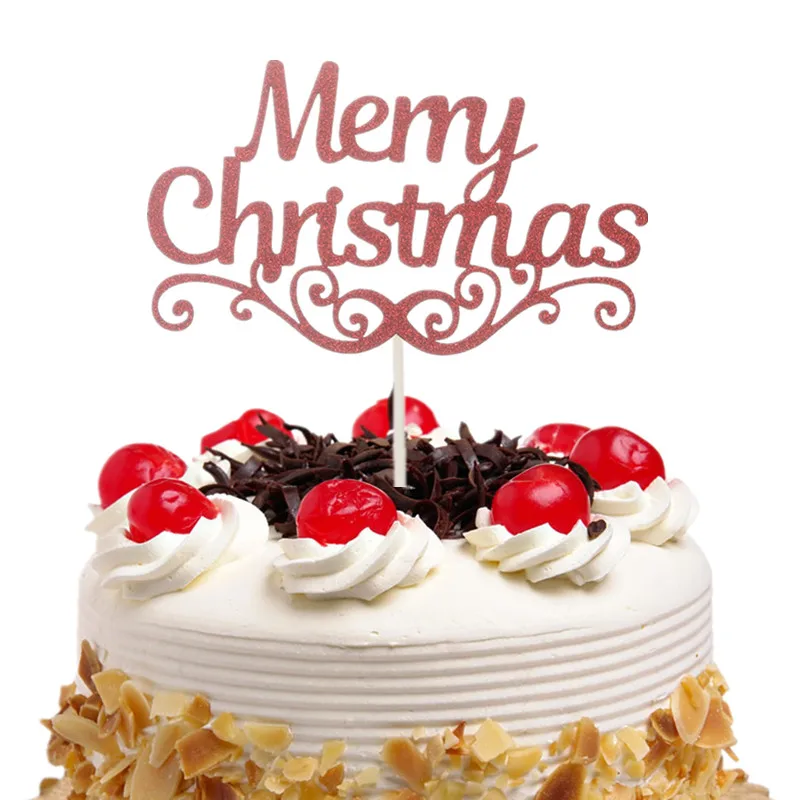 50 piezas/lote Merry Christmas Cake Toppers Banderas Niños Feliz Cumpleaños Brillo de la Magdalena de la Chistera de la Boda de la Ducha del Bebé Partido de BRICOLAJE de Hornear 3