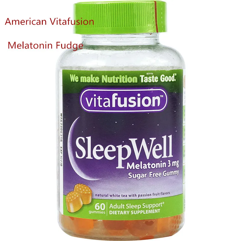 American Vitafusion Sleepwell Dulces Melatonina 3mg sin Azúcar 60Capsule Calmar los Nervios Adulto Sueño Profundo Apoyo Pastillas de Gomitas 3