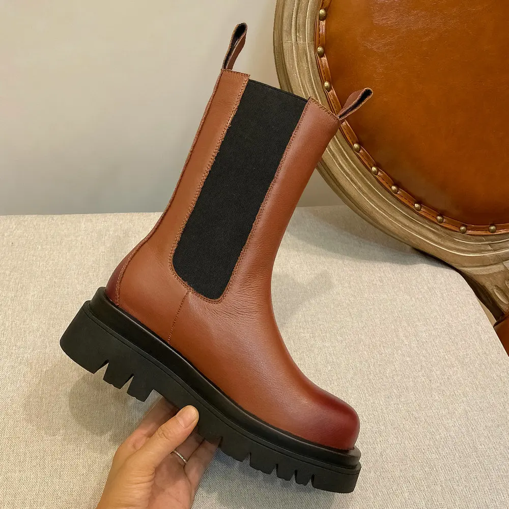 SKLFGXZY Otoño invierno las botas de las Mujeres de cuero Genuino botas Chelsea Caballero botas de Mujer zapatos de Tamaño 34-39 3