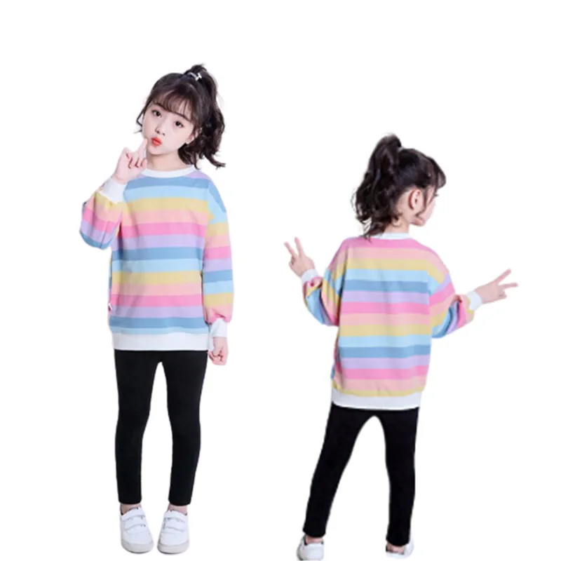 2020 Marca de Otoño de los Niños de Manga Larga T-Shirt de las Niñas del arco iris de la Tira de Algodón Sudadera 3-12Y Niño de dibujos animados de Novedad Tops Ropa 3