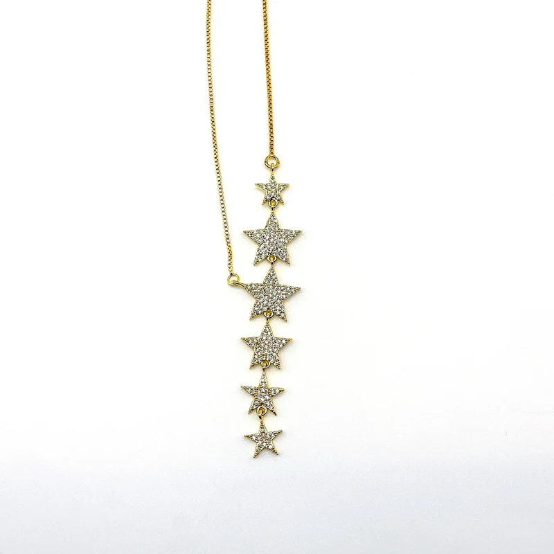 Más reciente Llegada Micro CZ Estrella de Oro Colgantes de la Caja de la Cadena de Collares Para las Mujeres de las Señoras 3