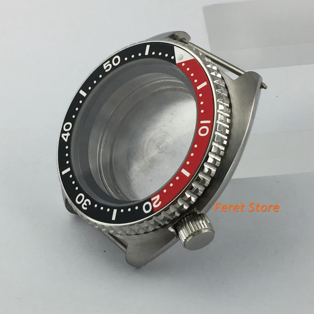 Bliger 45mm de plata estéril caso de cristal de zafiro Black Metal Rojo Bisel ajuste NH35 NH36 movimiento 22mm correa de reloj 3